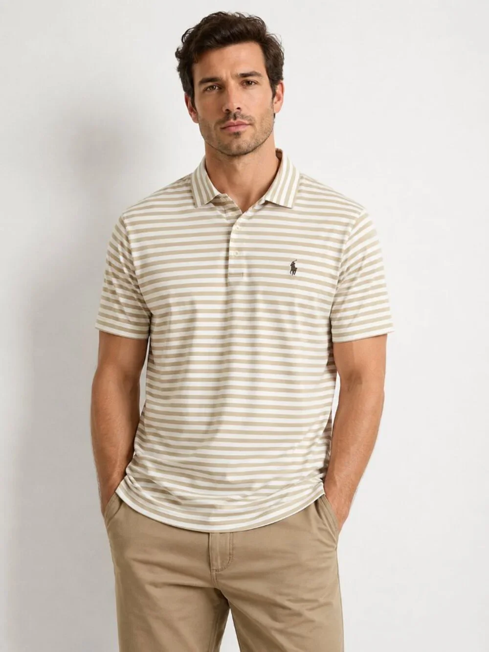 Polo Ralph Lauren Classic Fit Striped Polo Shirt Men's XL Beige White